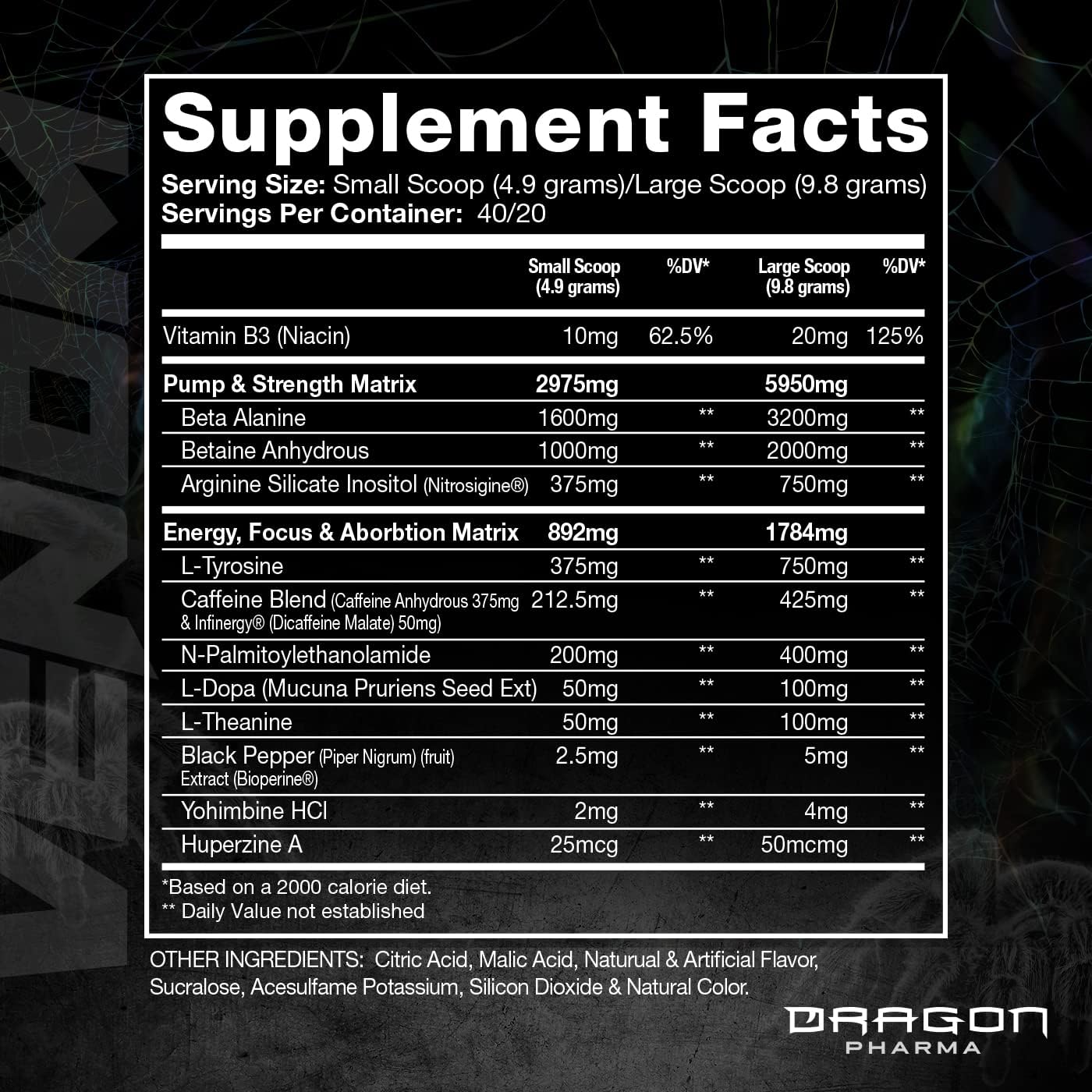 DRAGON PHARMA Venom Extreme Potency Pre-Workout, Laser Sharp Focus + Energy, Intense Performance, Proven Ingredients for Enhanced Vasodilation & Endurance (40 Servings, Blue Raspberry)