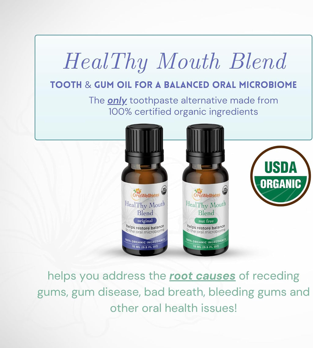 Healthy Mouth Blend Organic Tooth Oil, Flouride Free Made in The USA Toothpaste & Mouthwash Alternative, Natural Rinse for Healthy Teeth & Gums for Women, Men and Kids, Pack of 3