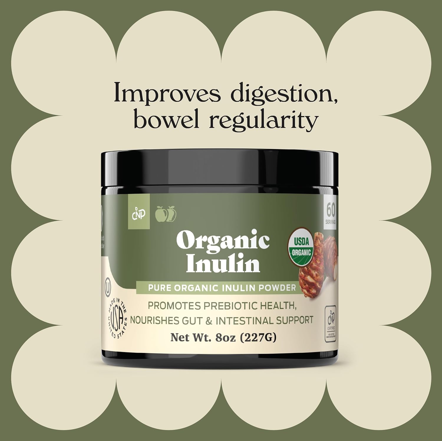 Pure Organic Inulin Powder Fiber Supplement - (Jerusalem Artichoke) Prebiotic Bulk Inulin Fiber Powder 8oz Digestion & Gut Health