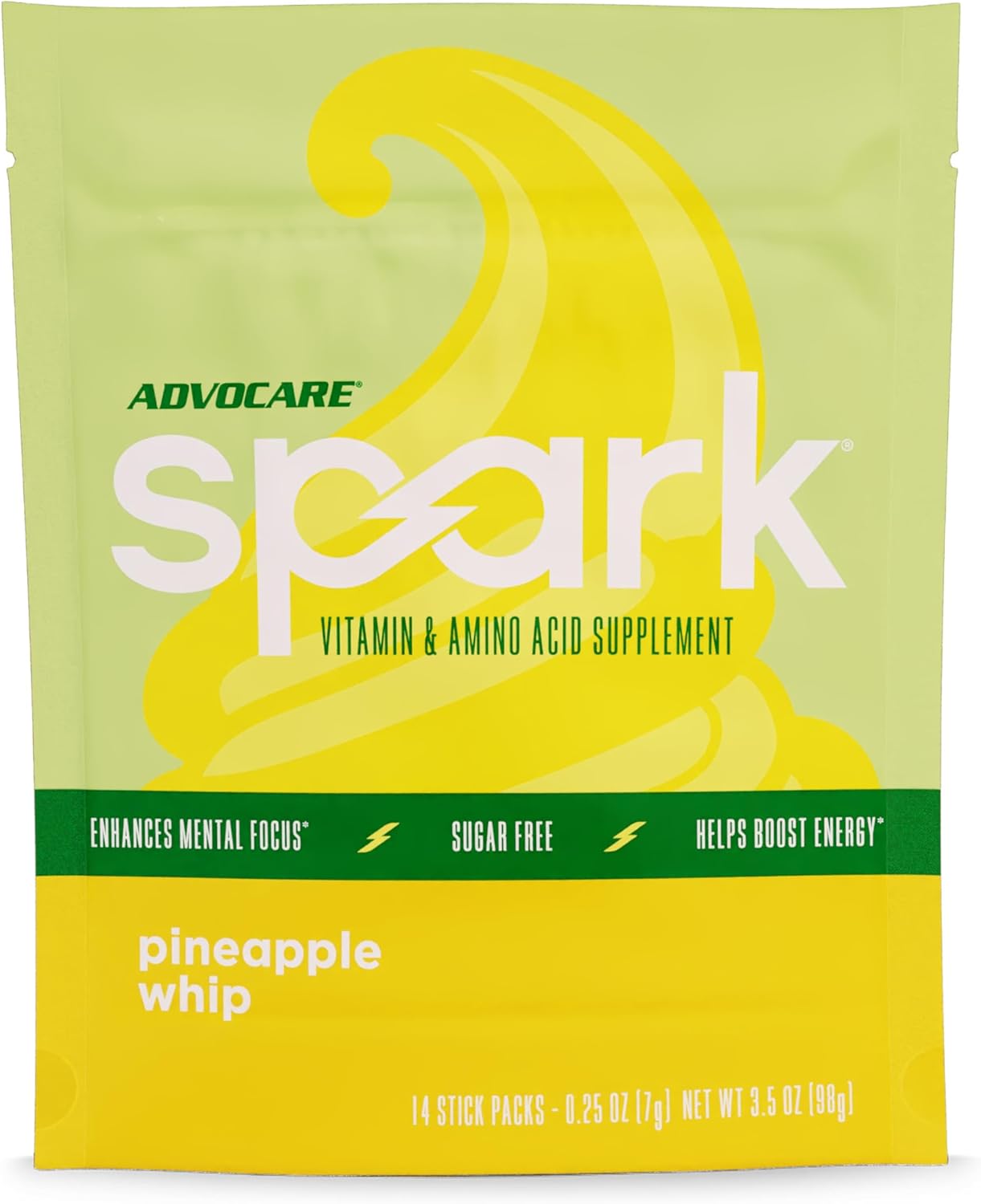 AdvoCare Spark Vitamin & Amino Acid Supplement - Focus & Energy Drink Powder Mix with Vitamin A, B-6, C & E - Also Includes L-Carnitine & L-Tyrosine - Pineapple Whip, 14 Stick Packs