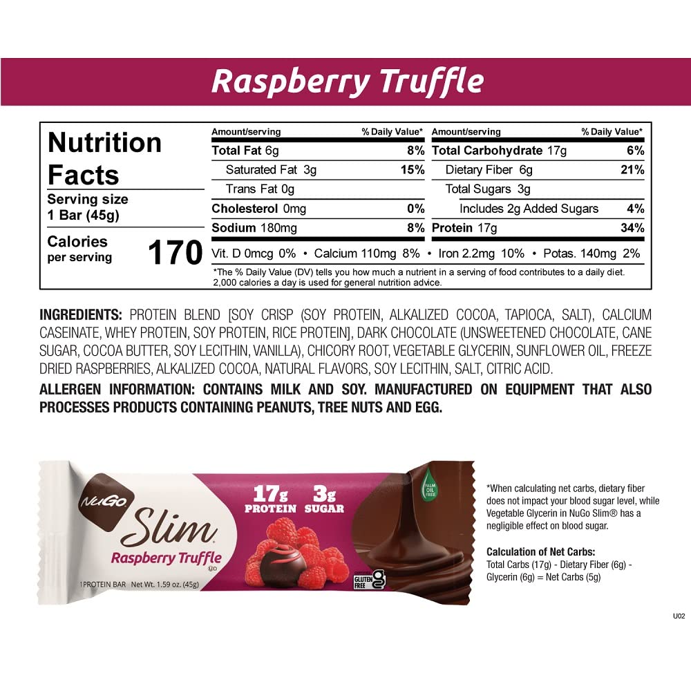 NuGo Slim Variety - Brownie Crunch 12 Bars & Raspberry Truffle 12 Bars, Low Net Carb, Keto Friendly, Gluten Free, 24 Count