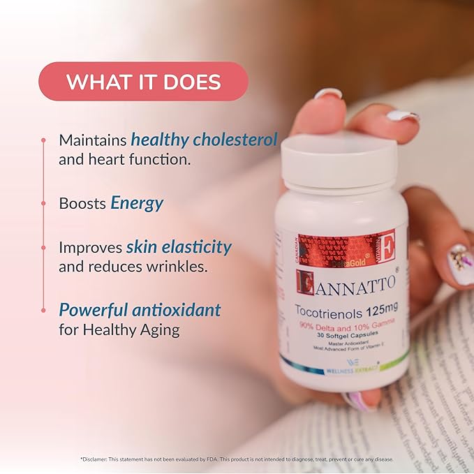 WELLNESS EXTRACT Eannatto Tocotrienols Vitamin E Supplements Tocopherol Free, Non-GMO, Gluten Free & Antioxidant 125mg 30 Softgels (Pack of 2)