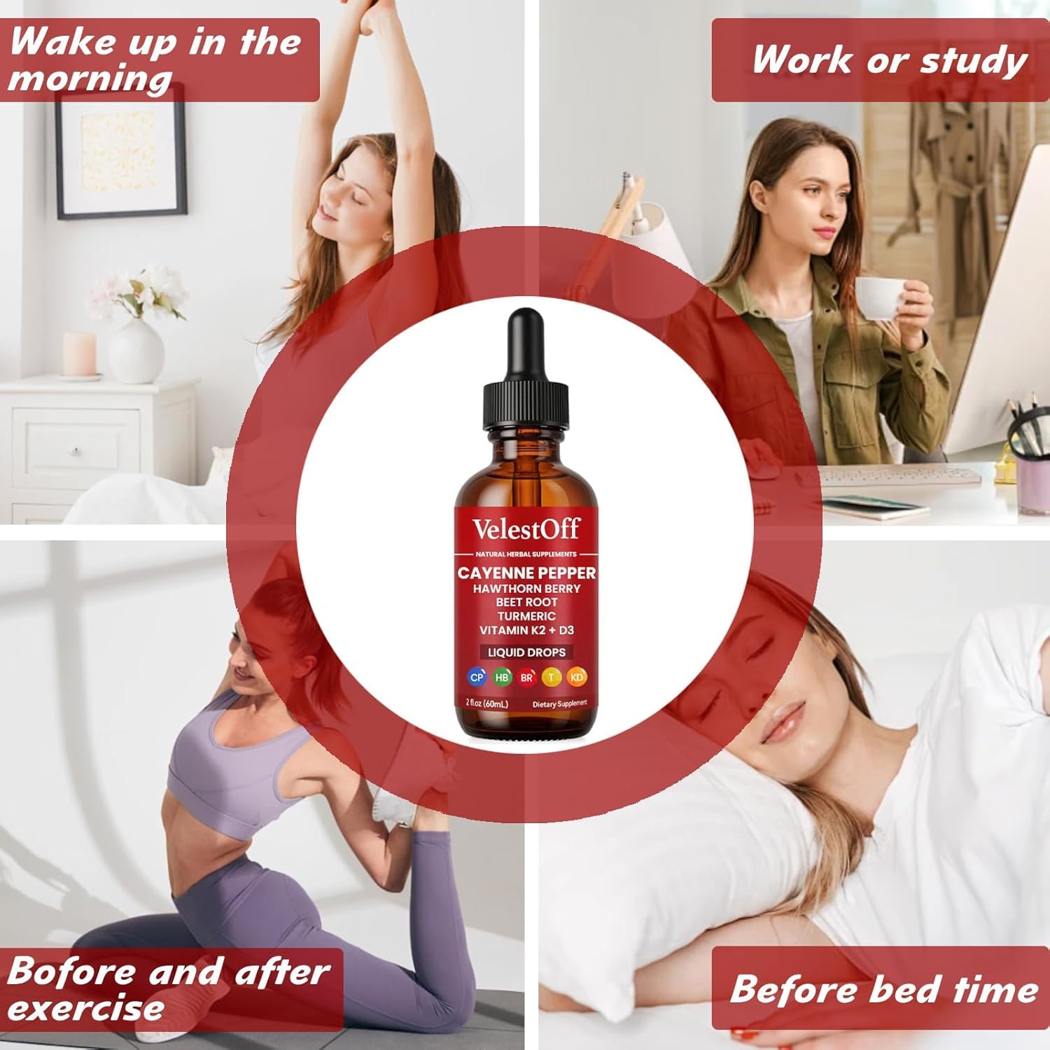 Cayenne Pepper Drops - VelestOff Cayenne Circulation Blood Pressure Blend - Cayenne Pepper Hawthorn Beet Root Turmeric Vitamin K2 D3-2 OZ (1 PCS)