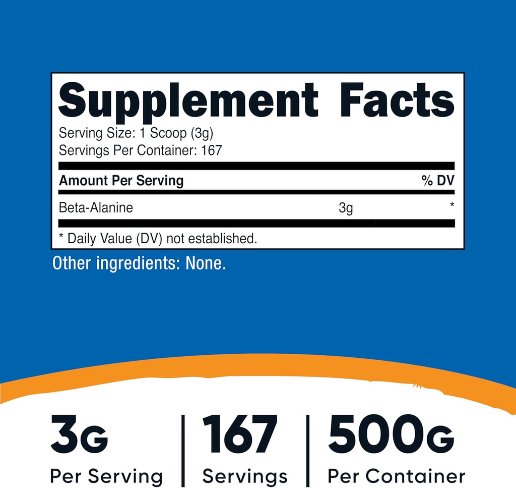 Nutricost Beta Alanine Powder 500 Grams (1.1lbs) - Pure Beta Alanine, Gluten Free & Non-GMO