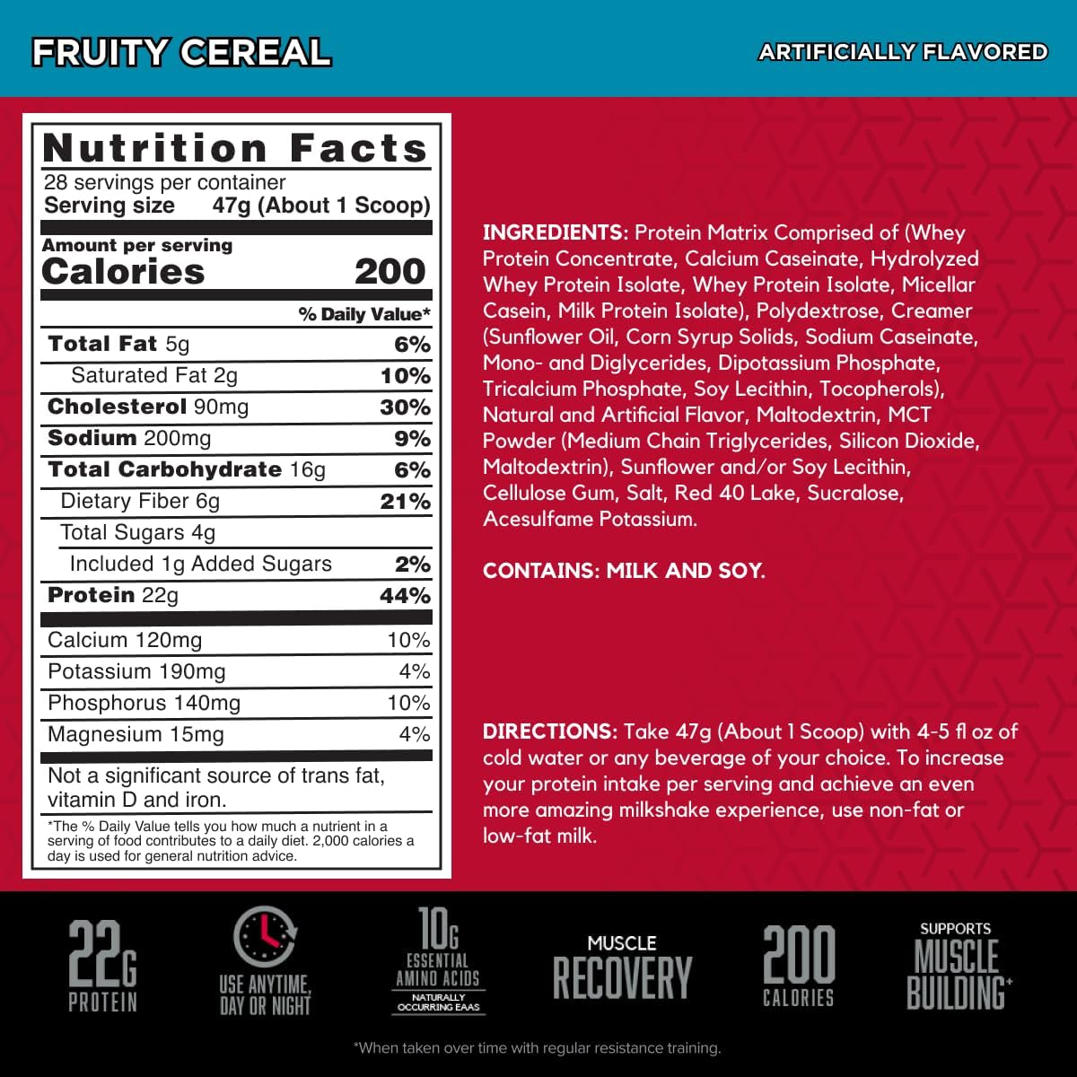 BSN SYNTHA-6 Premium Protein Powder with 6g of Fiber, Whey Protein, Micellar Casein, Milk Protein Isolate Blend, 5g Fat, Fruity Cereal, 28 Servings (Packaging May Vary)
