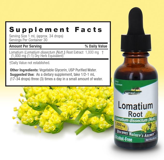 Nature’s Answer Lomatium Root Extract Lomatium Dissectum - Natural Herbal Supplement - Gluten Alcohol-Free - Ideal for Immunity Overall Health Wellbeing – 1000mg (1 FL Oz)