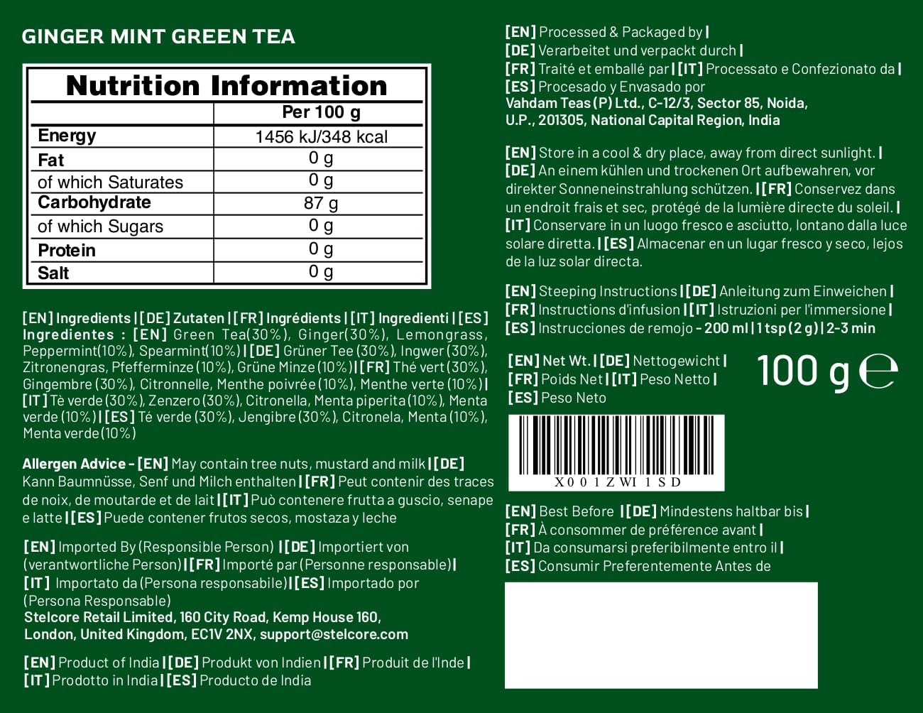 VAHDAM, Ginger Mint Green Tea Loose Leaf (50+ Cups, 3.5oz) Blend Of Ginger Tea & Mint Tea | Pure Green Tea Leaves | High Elevation Grown | Vacuum Sealed