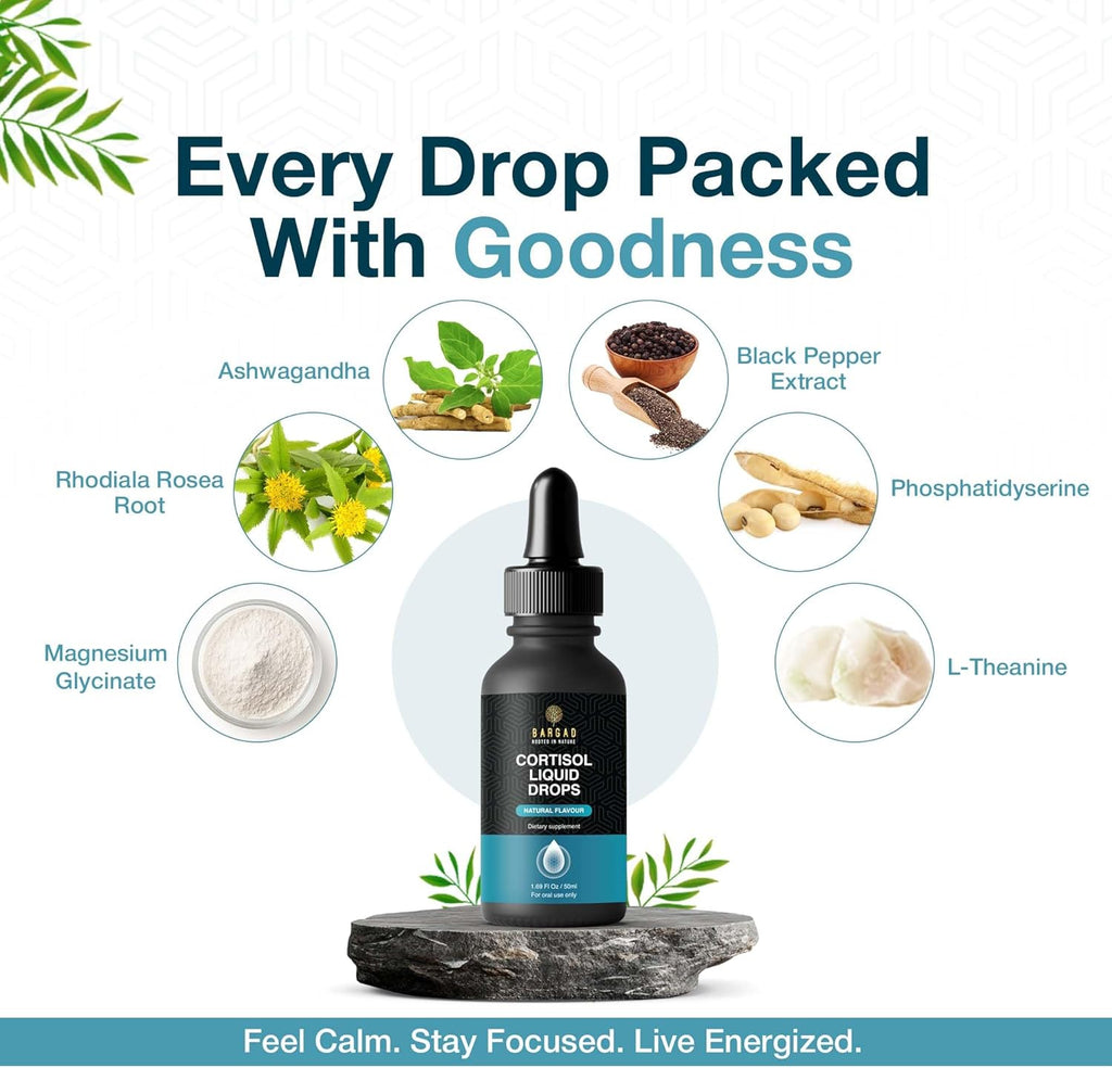 Cortisol Drops – Natural Herbal Liquid Supplement for Daily Stress Support, Mood Balance & Adrenal Health – Calming Botanical Extracts – Alcohol-Free Formula – 2 fl oz