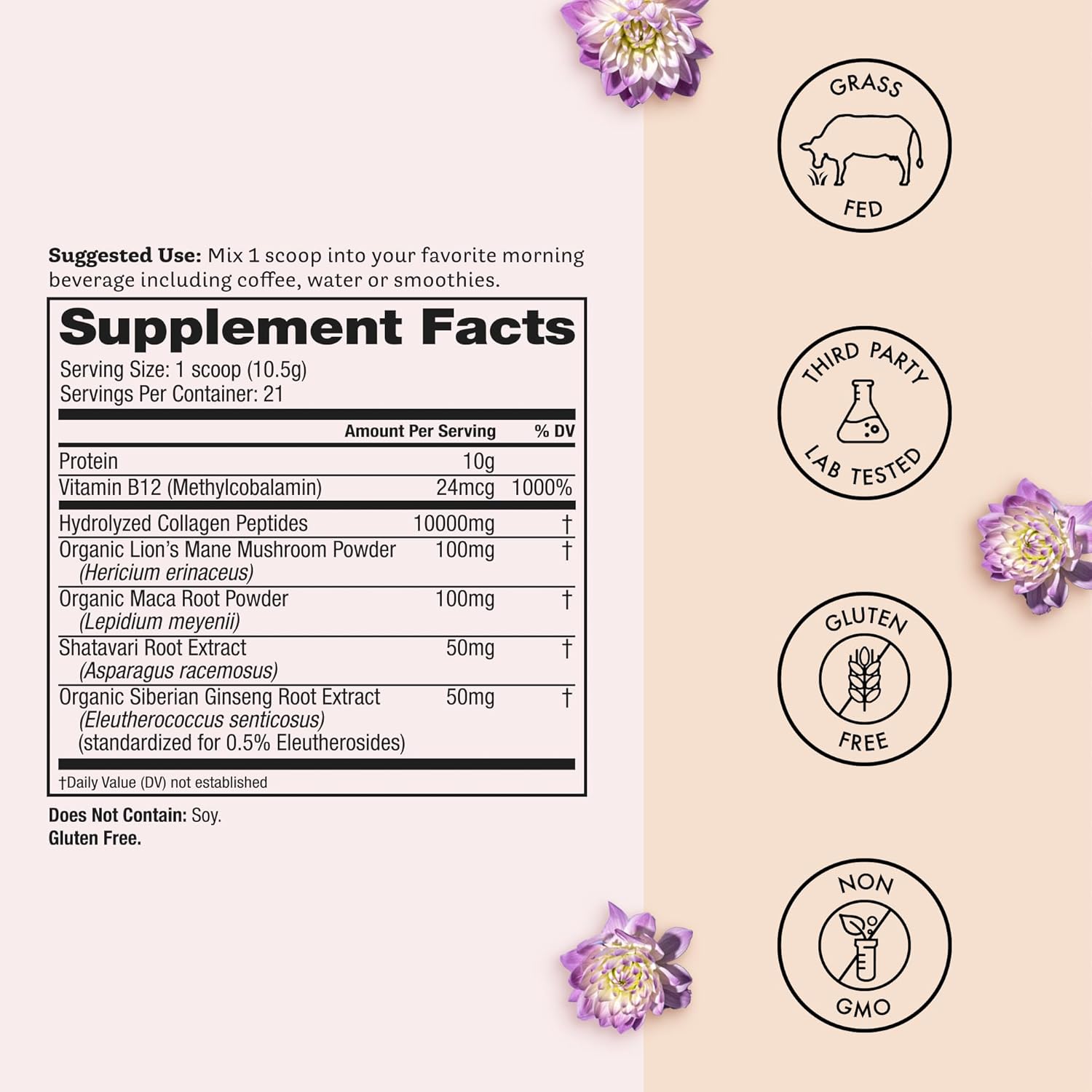 Winged Wellness Glow Up AM, Collagen Powder for Women - Morning Beauty Supplement for Glowing Skin with Grass-Fed Hydrolyzed Collagen Peptides, Lion's Mane & Maca Root - 21 Servings, Unflavored