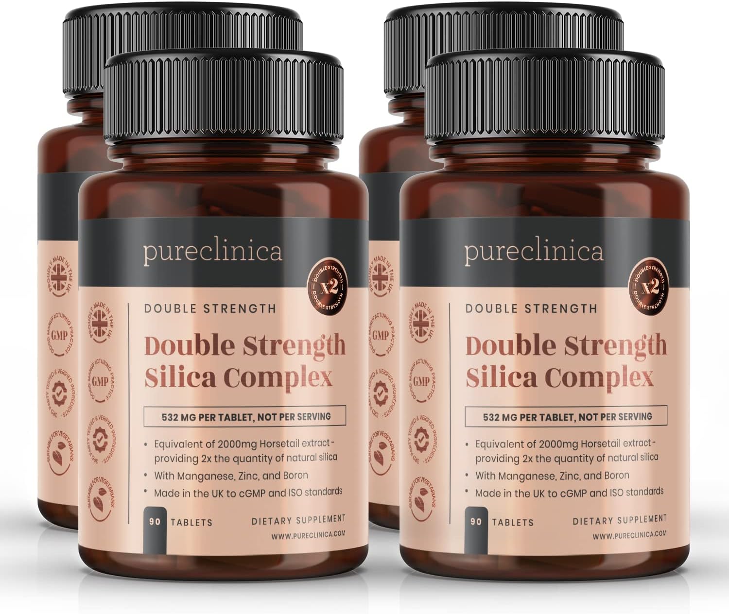 Double Strength Silica Complex – 12 Month Supply! (2000mg Horsetail Extract x 360 Tablets(4 Bottles of 90))