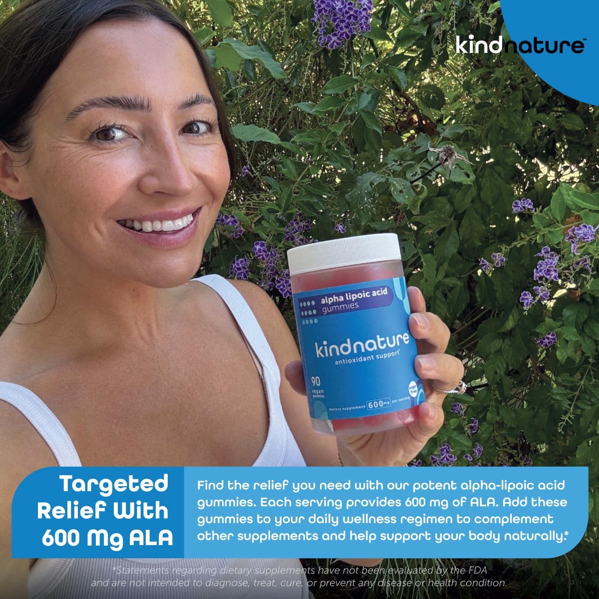 kindnature Alpha Lipoic Acid Gummies - Vegan, Sugar-Free, Low Calorie 600 mg ALA Supplement - Pure ALA Alpha Lipoic Acid 600mg for Antioxidant Support