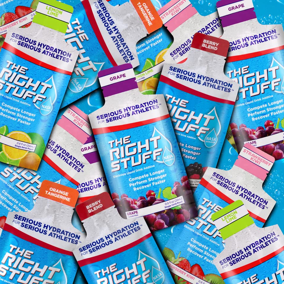Amazon Special: The Right Stuff electrolyte drink concentrate (60 Pouches) - 20 Pouches each of 3 flavors (Strawberry Lemonade, Grape and Lemon Lime)