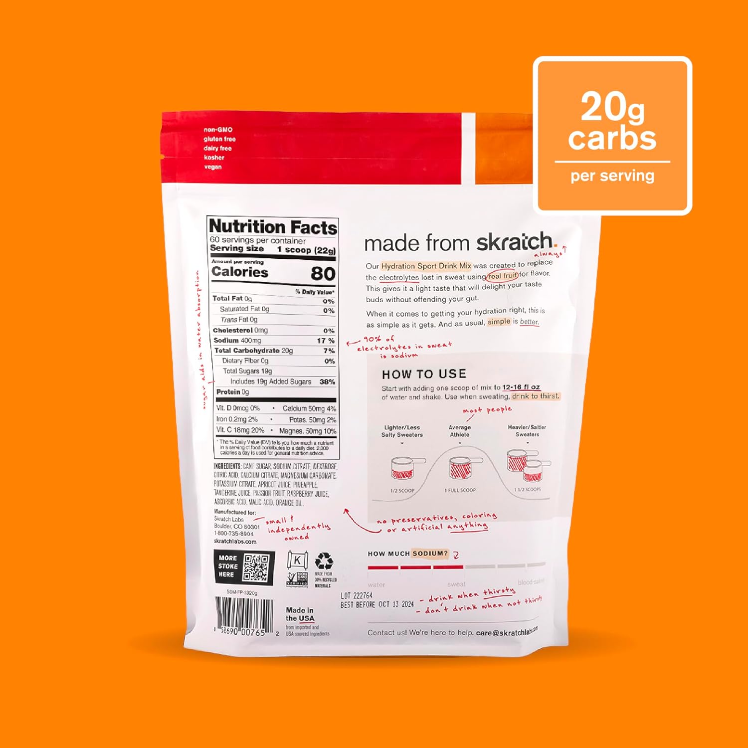 Skratch Labs Hydration Powder | Sport Drink Mix | Electrolytes Powder for Exercise, Endurance, and Performance | Fruit Punch | 60 Servings | Non-GMO, Vegan, Kosher