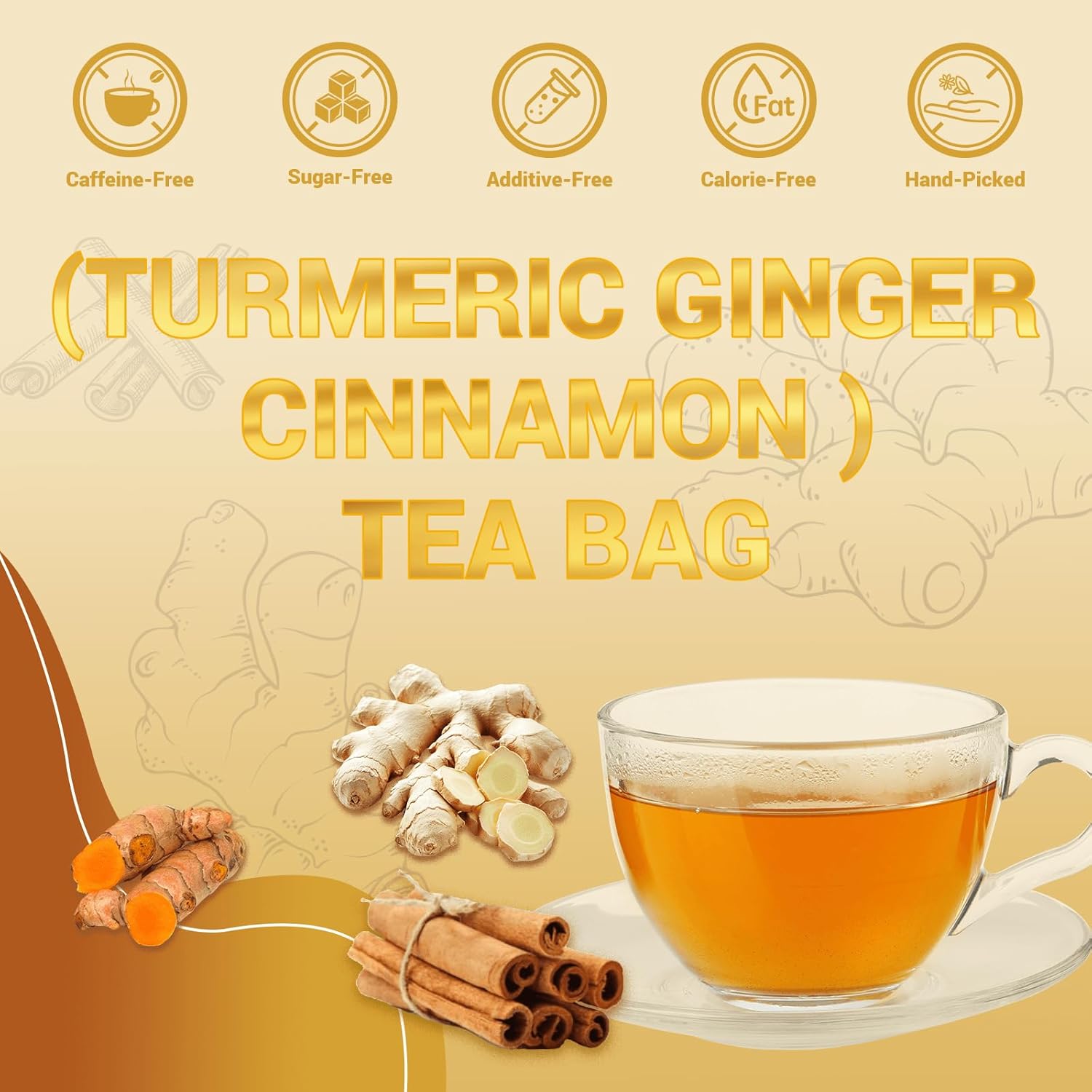 Turmeric Ginger Cinnamon Tea Bags, Turmeric Ginger Herbal Tea, No Sugar, No Caffeine, 80 Teabags