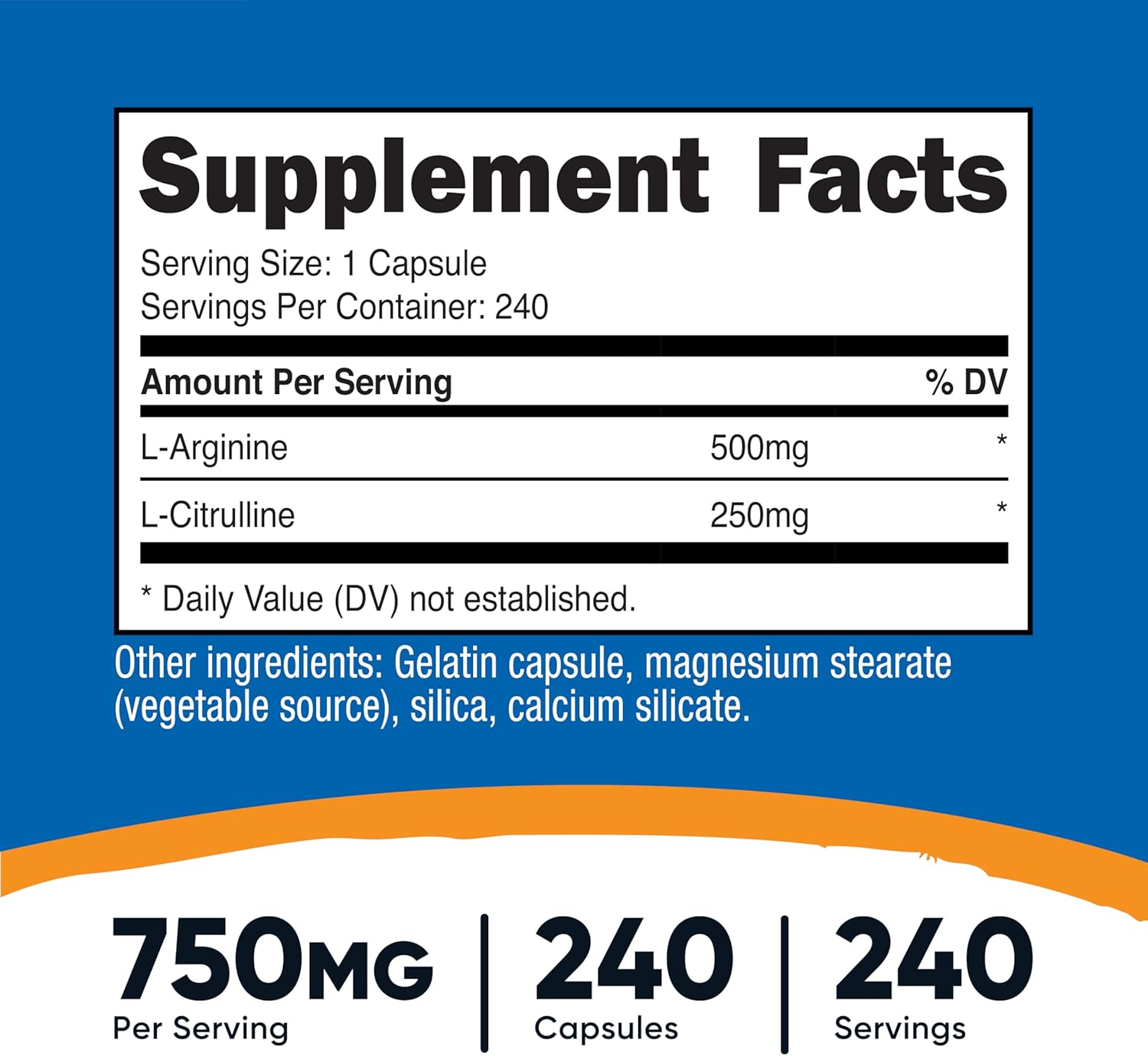 Nutricost L-Arginine L-Citrulline Complex 750mg, 240 Capsules (2 Bottles) - Non-GMO
