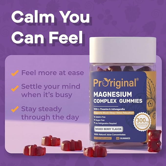 Magnesium Gummies for Stress & Sleep - 300mg Magnesium Complex with Glycinate, Citrate, Malate & Taurate - Supports Relaxation, Muscle & Heart Health - Vegan, Sugar-Free, Non-GMO - 120 Gummies