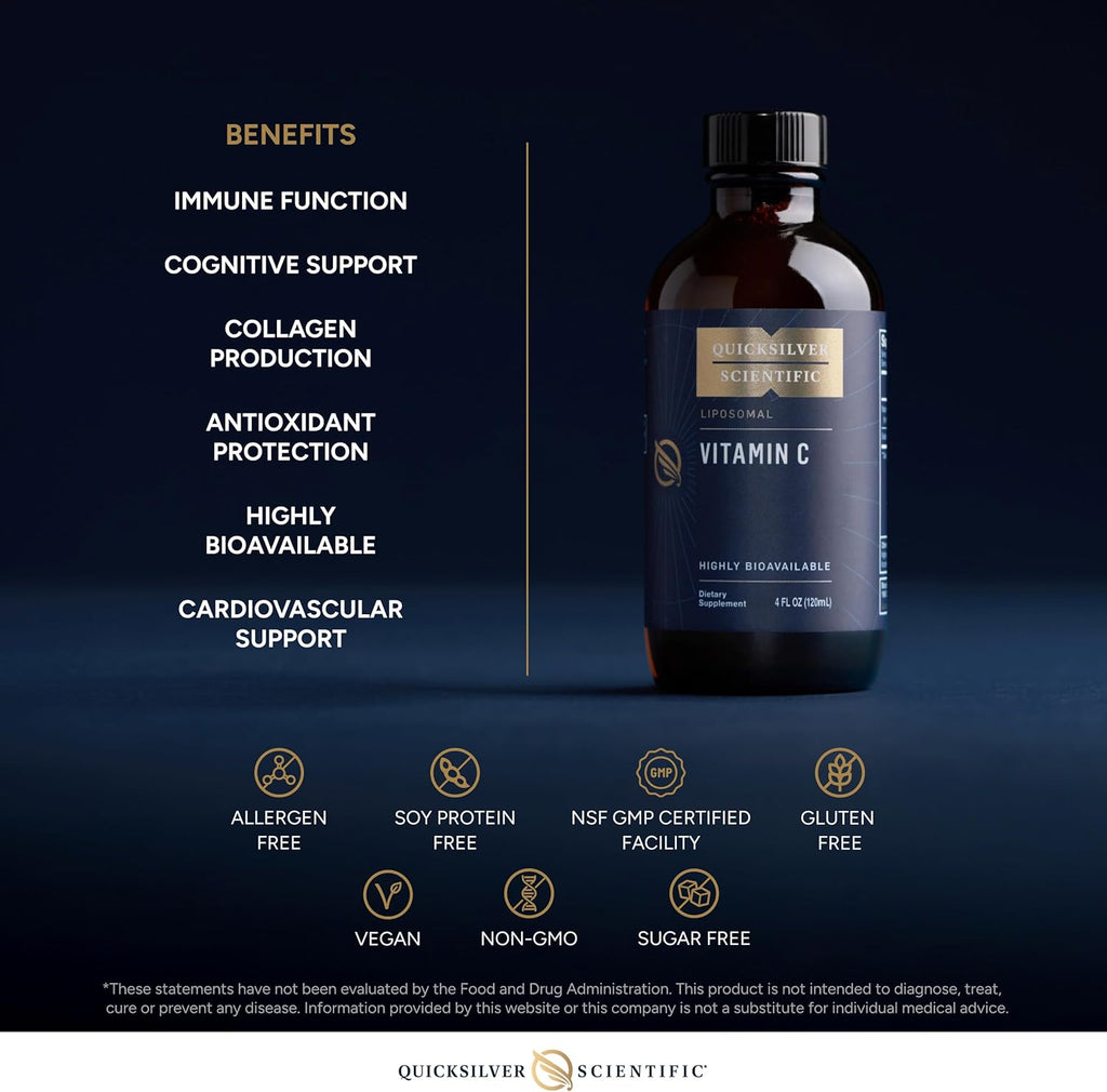 Quicksilver Scientific Liposomal Vitamin C - 1000mg Buffered Liquid Vitamin C Supplement - Immune + Antioxidant Support - Liposomes for Superior Absorption - Vegan + Non-GMO (4oz / 120ml)