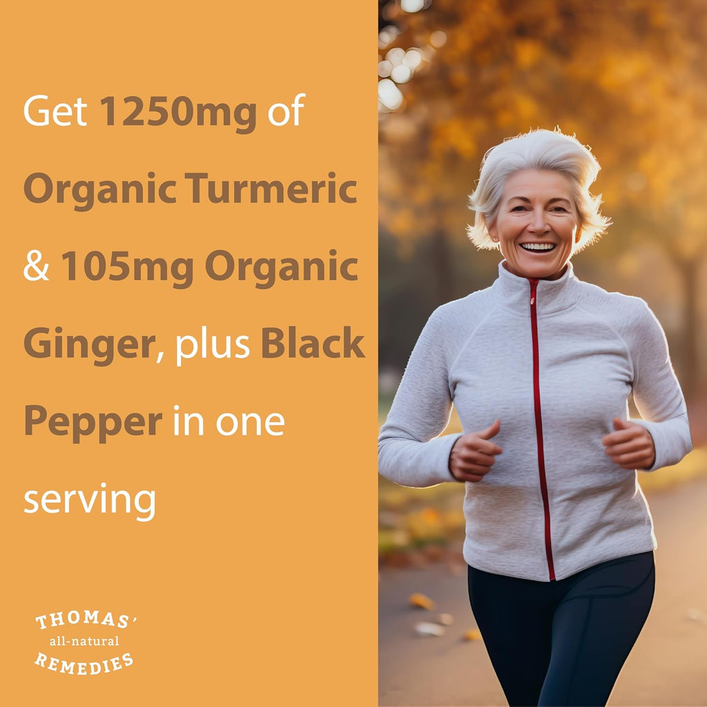 Thomas' all-natural Remedies Turmeric Curcumin and Ginger with Black Pepper, Organic Turmeric Joint Support Supplement- 95% Curcumin - NO fillers, Vegan - 120ct