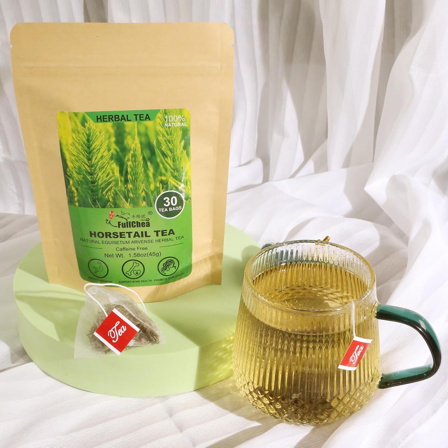 FullChea - Horsetail Tea, 1.5g X 30 Count - Premium Dried Horsetail Herb For Hair & Nail - Non-GMO - Caffeine-free - Natural Cola De Caballo Hierba
