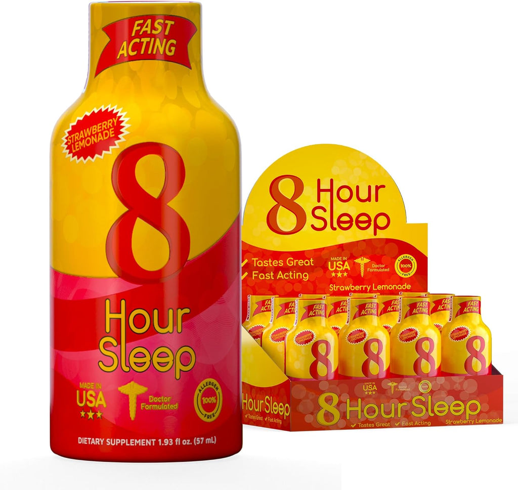 Vitamin Energy 8 Hour Sleep Shot Strawberry Lemonade 8 Pack, Melatonin, 5-HTP, GABA, Valerian, Lavender, Nighttime Relaxation & Sleep Support Supplement, Zero Sugar, Vegan, Gluten-Free, Kosher, 1.93 fl oz