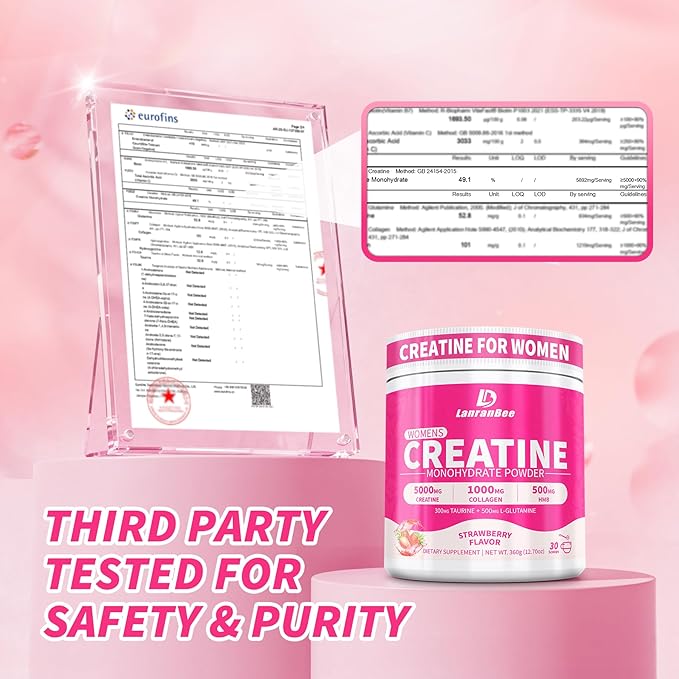 Creatine HMB for Women 5g Micronized Creatine Monohydrate Powder with Collagen Pre Workout Supplement for Muscle Support Energy & Endurance Sugar Free,Strawberry Flavor 30 Servings