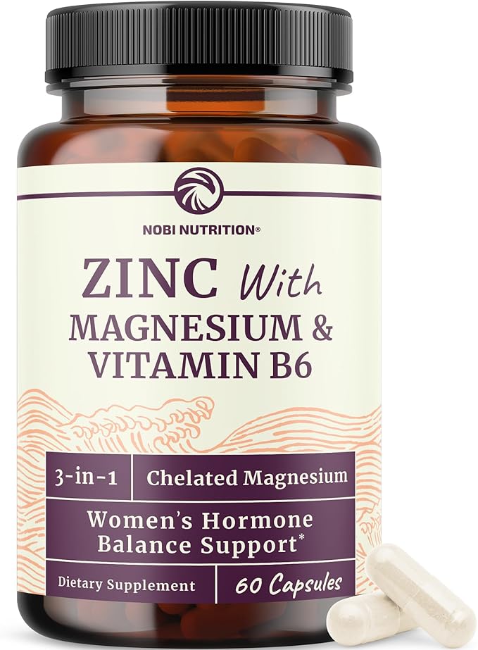 Zinc and Magnesium Supplement with Vitamin B6 | Women’s Hormone Balance, Menstrual Cycle & Immune Support | High Absorption Chelated Magnesium Glycinate with Zinc Picolinate and VIT B6 | 60 Ct