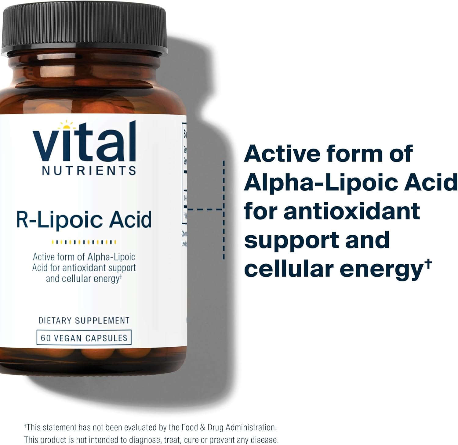 Vital Nutrients R-Lipoic Acid | Active Alpha-Lipoic Acid Antioxidant | ALA Supplement for Healthy Metabolism and Energy | Gluten, Dairy, Soy Free | Non-GMO | 60 Capsules