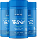 OMAPURE Fish Oil Supplements with Omega 3 Fatty Acids (3 Bottles, 120 Softgels) - High EPA, DHA, & IFOS Fish Oil Pills Support Heart & Joint Health - Burpless Fish Oil Promotes Brain Function