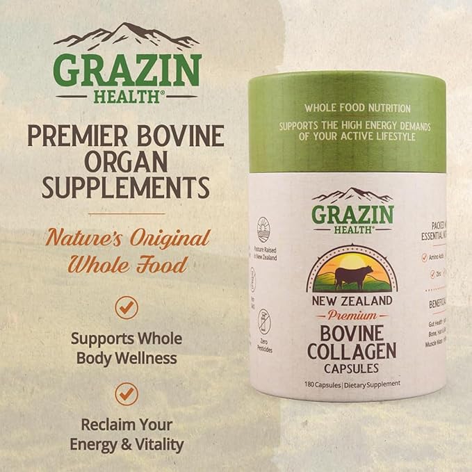 Grass Fed Bovine Collagen Capsules: 3000 Mg per Serving (30 Servings)