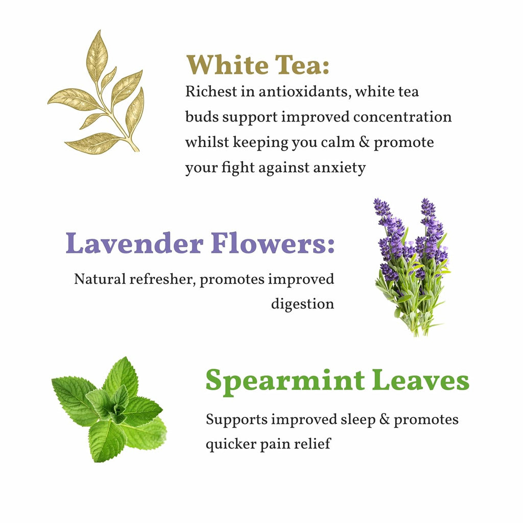 Sancha Tea Boutique Lavender White Tea | Hand Rolled Himalayan White Tea with Silver Needles | 25 Pyramid Bags | Relaxing & Calming Floral Blend