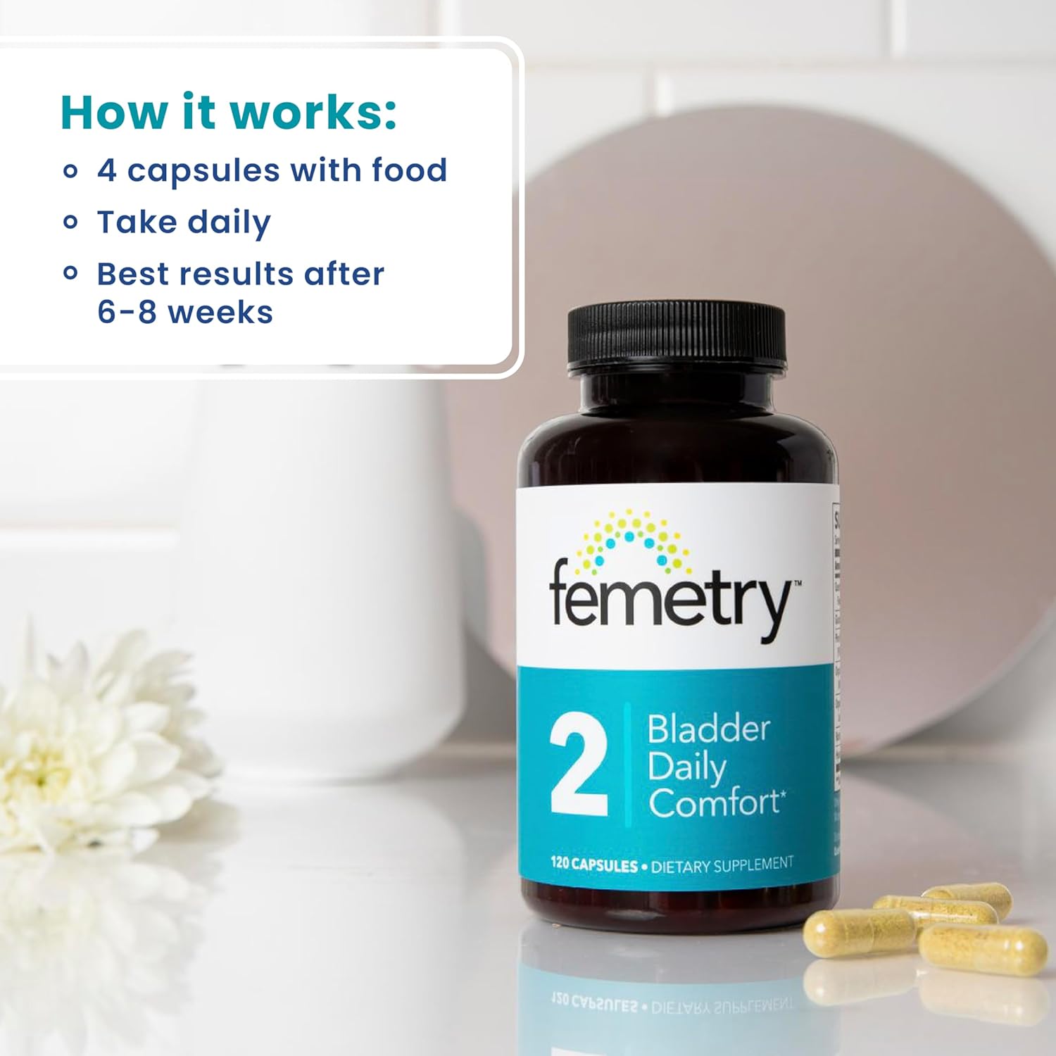 LifeSeasons Femetry Bladder Daily Comfort - Soothes Irritation - Supports Healthy Histamine Response - Promotes Bladder Lining Health - Interstitial Cystitis - 120 Capsules