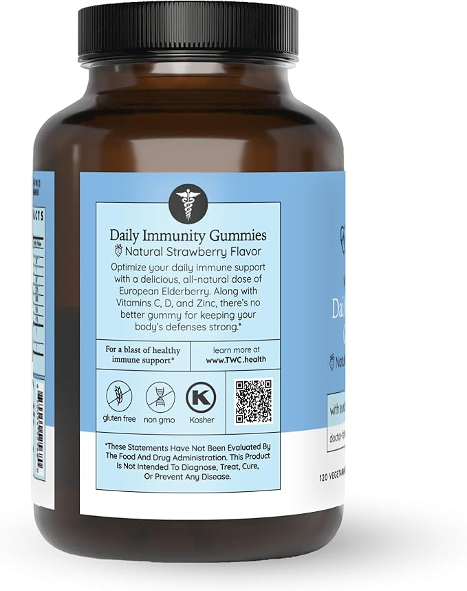 The Wellness Company Daily Immunity Gummies – Delicious Immune Boost - Elderberry, Zinc, Quercetin, Vitamins C & D | 120ct (2 Month Supply)
