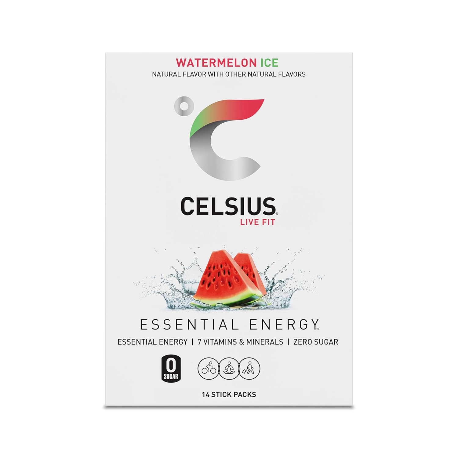 CELSIUS® On-the-Go Powder Sticks Watermelon Ice, Essential Energy 2.5 Oz (14 Sticks per Pack)