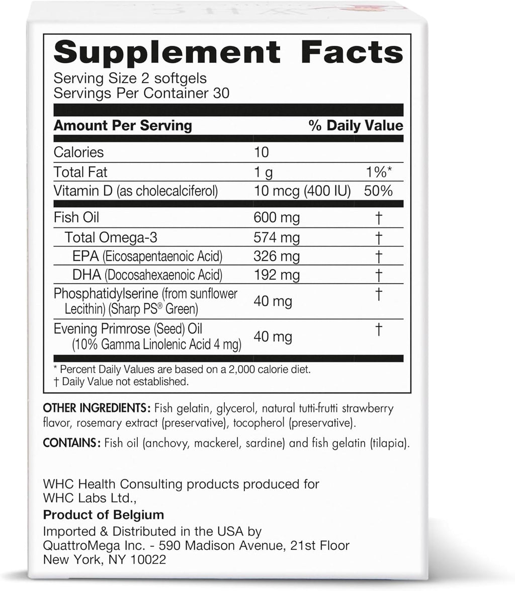WHC, QuattrO3 & PS, Fish Oil Complex for Children, Omega-3 Triglycerides, Vitamin D3, GLA, Phosphatidylserine, Soy Free, Tutti-Frutti Strawberry Flavor, 60 Softgels