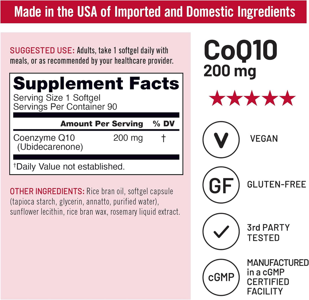 NatureWise CoQ10 200mg Softgels, High Potency Ubiquinone - Coenzyme Q10 Supplement - Antioxidant for Heart Health + Energy - Vegan, Non-GMO, Gluten-Free - 90 Count[3-Month Supply]