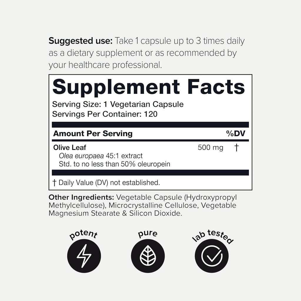 Olive Leaf Extract - Ultra High Potency 45:1 Extract with 50% Oleuropein - Highly Concentrated - Third-Party Lab Tested - 120 Capsules