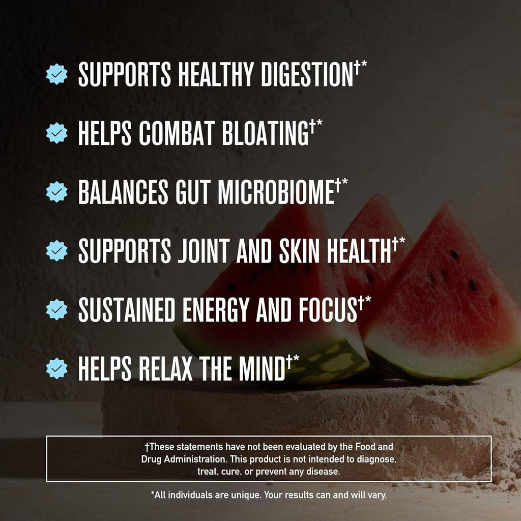 ROUNDHOUSE PROVISION Morning Kick by Chuck Norris - Watermelon Mint Flavor - Greens Superfood Powder with Probiotics, Collagen Peptides & Ashwagandha to Help Support Gut & Joint Health, 3 Pack