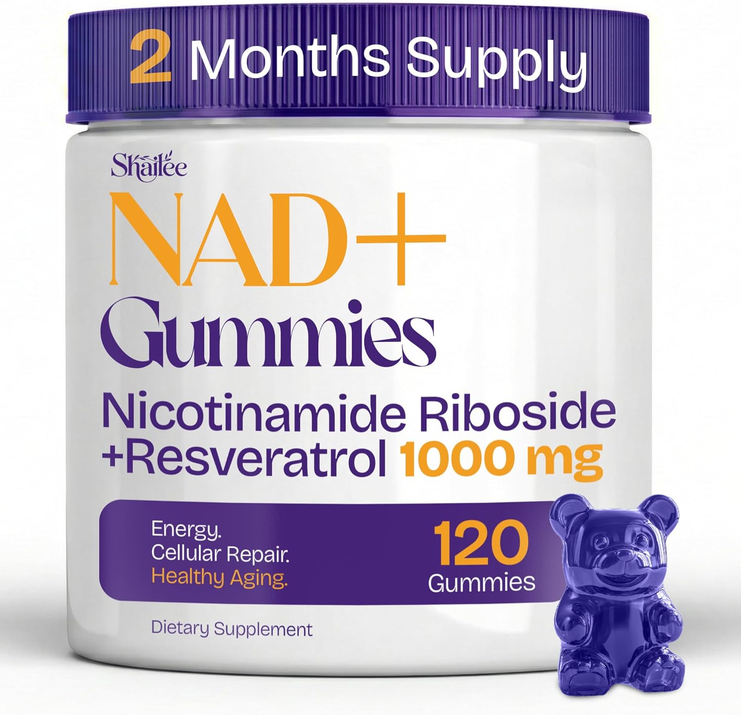 NAD+ Supplement with Resveratrol, 1000mg Liposomal Nicotinamide Riboside with Quercetin, NMN Supplement Alternative Supports Cellular Energy & Repair, 120 NAD Gummies for Brain Boost
