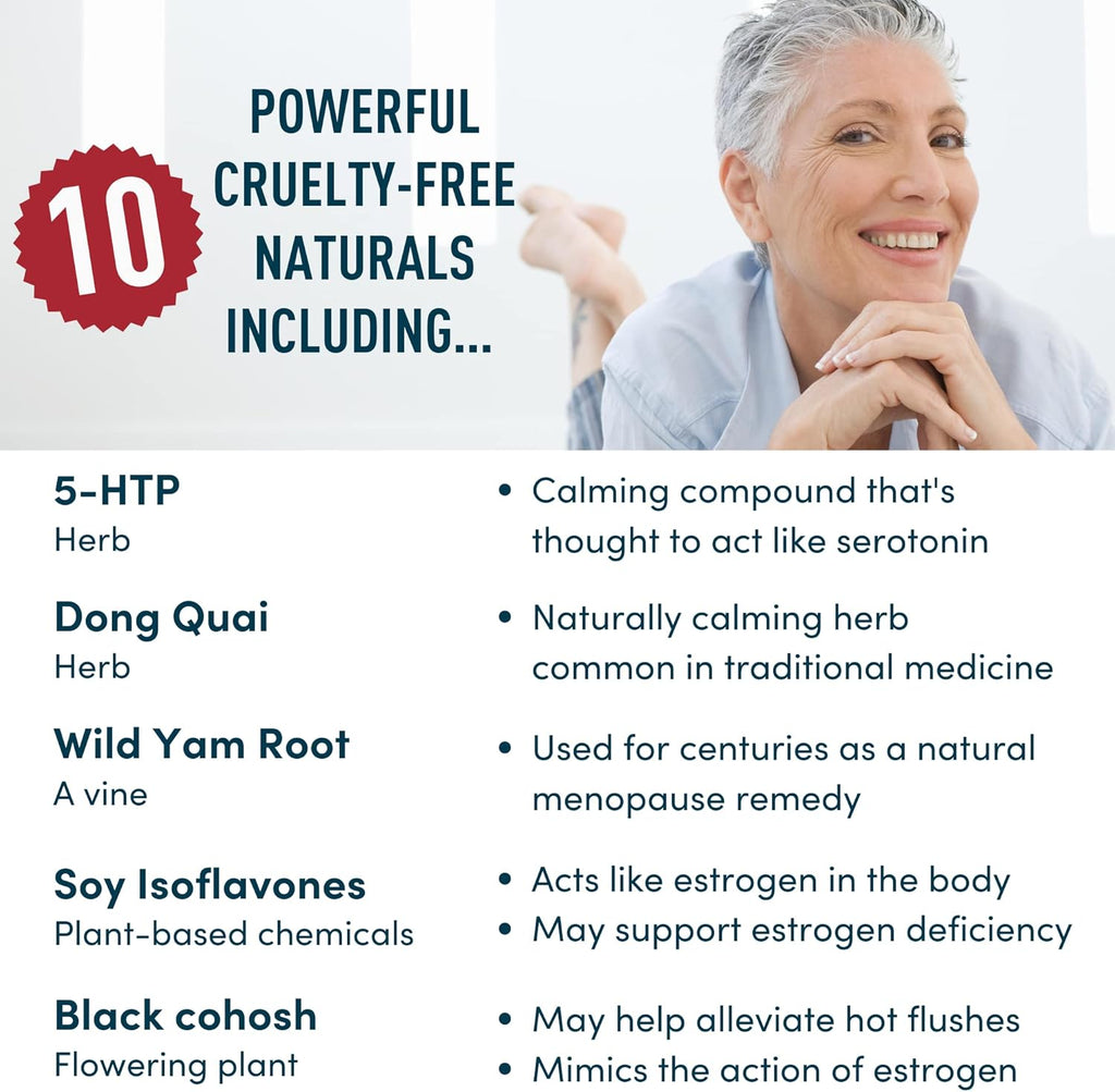 Menopause Supplements for Women - 5-HTP, Dong Quai, Black Cohosh for Menopause Hot Flashes, Night Sweats Relief Support - Womens Pre Meno Premenopausal Perimenopause Supplement - 90 Caps