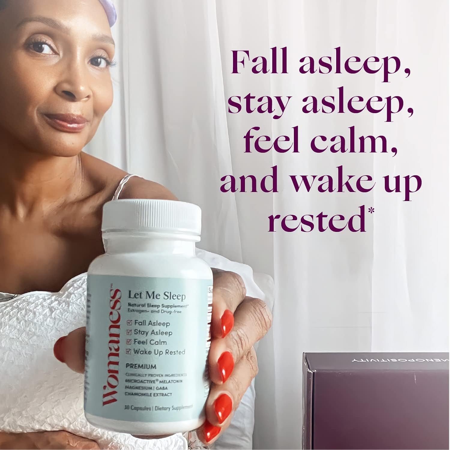 Womaness Let Me Sleep Supplements for Adults – Natural Sleeping Aid with Melatonin 3mg, Magnesium Supplement, GABA & Chamomile Extract for Restful Sleep – Nighttime Support for Sleeping - 30 Capsules