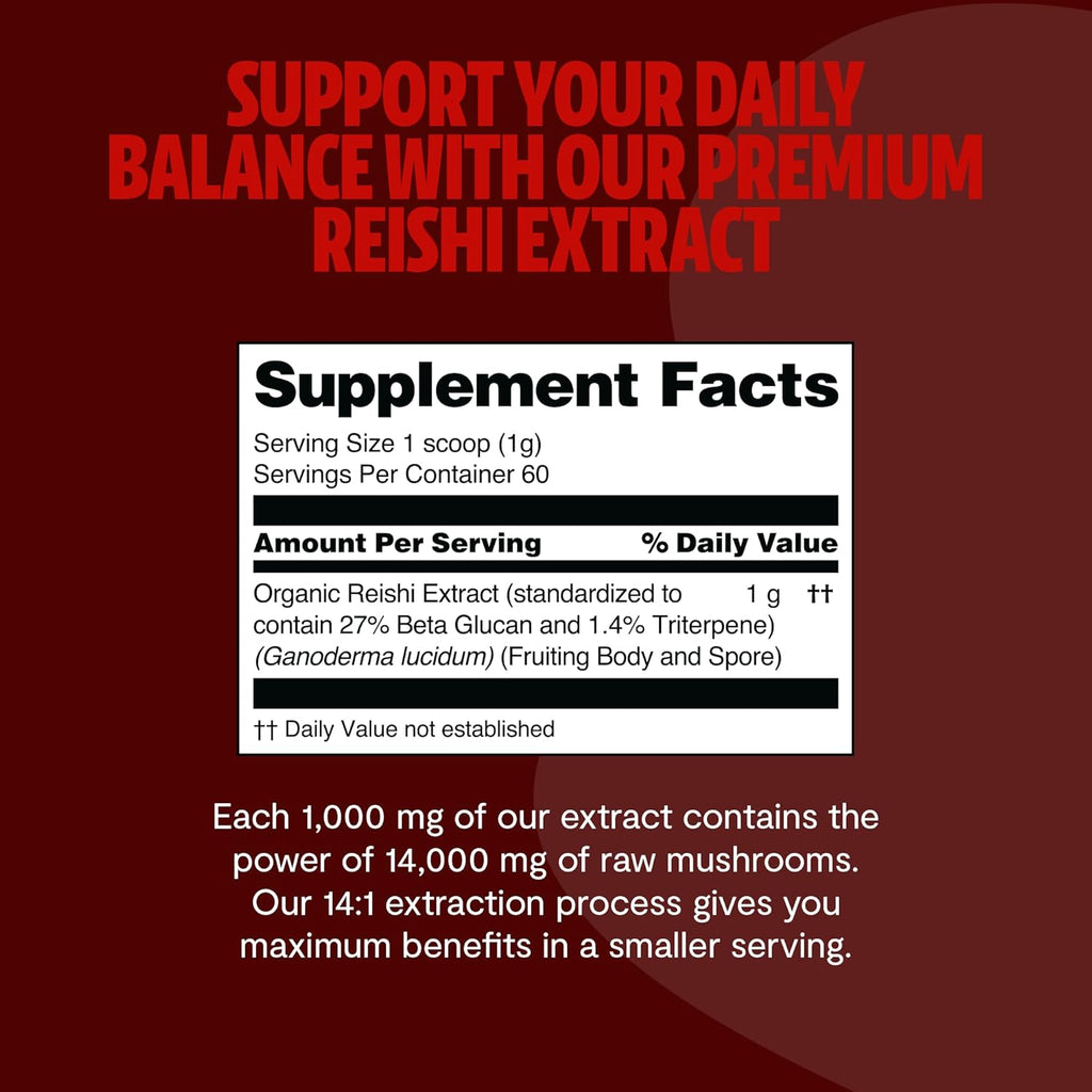 FreshCap Mushrooms Reishi Mushroom Powder 14,000mg - Organic Mushroom Extract Supplement Powder, Ayurveda Nootropic Red Reishi Supplement Blend (60 Servings)