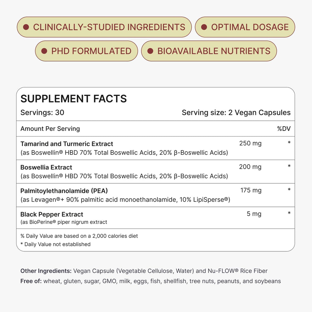 MOVE Fast Acting Joint Supplements | Tamaflex® Turmeric & Tamarind, Levagen®+ PEA Palmitoylethanolamide, Boswellia Serrata, Bioperine® Black Pepper Extract | Joint Support & Mobility | 60 Vegan Caps