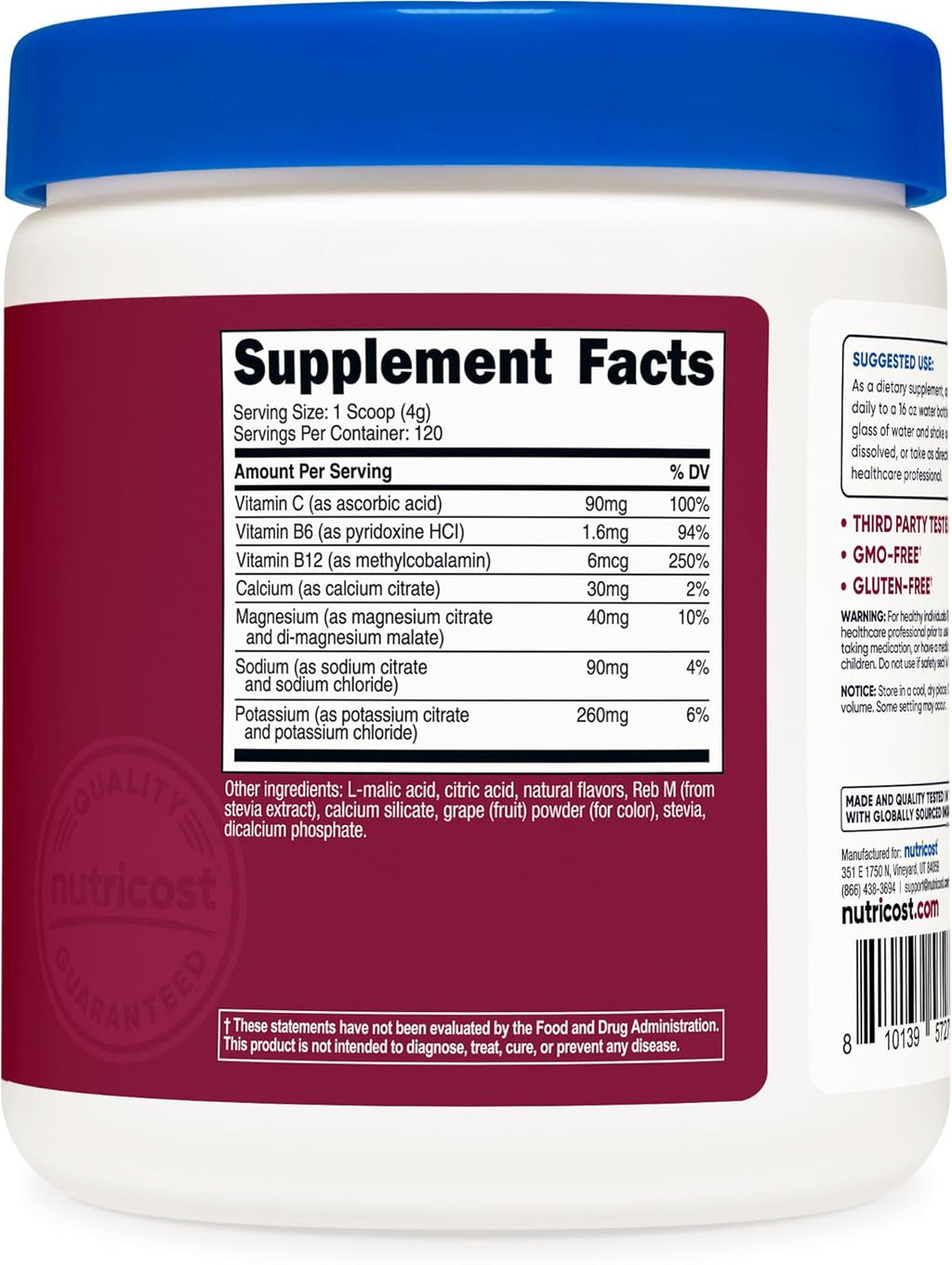 Nutricost Electrolyte Complex Powder (120 Servings, Grape) - Hydration Supplement Drink Mix with Vitamins and Minerals