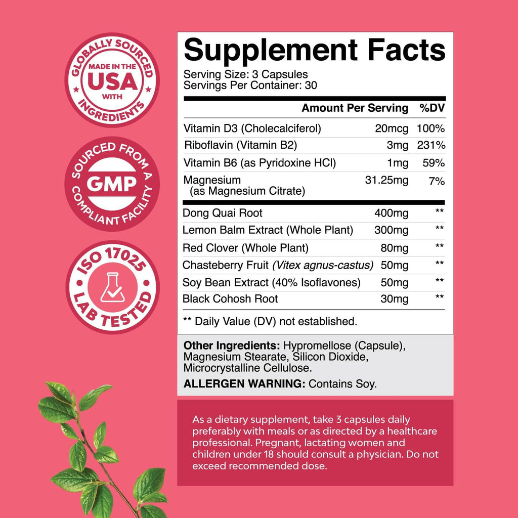 Complete Herbal Menopause Supplement for Women - Multibenefit Menopause Ease Hormone Balance for Women for Night Sweats Mood and More with Dong Quai Vitex Chaste Berry and Black Cohosh - Mini Caps