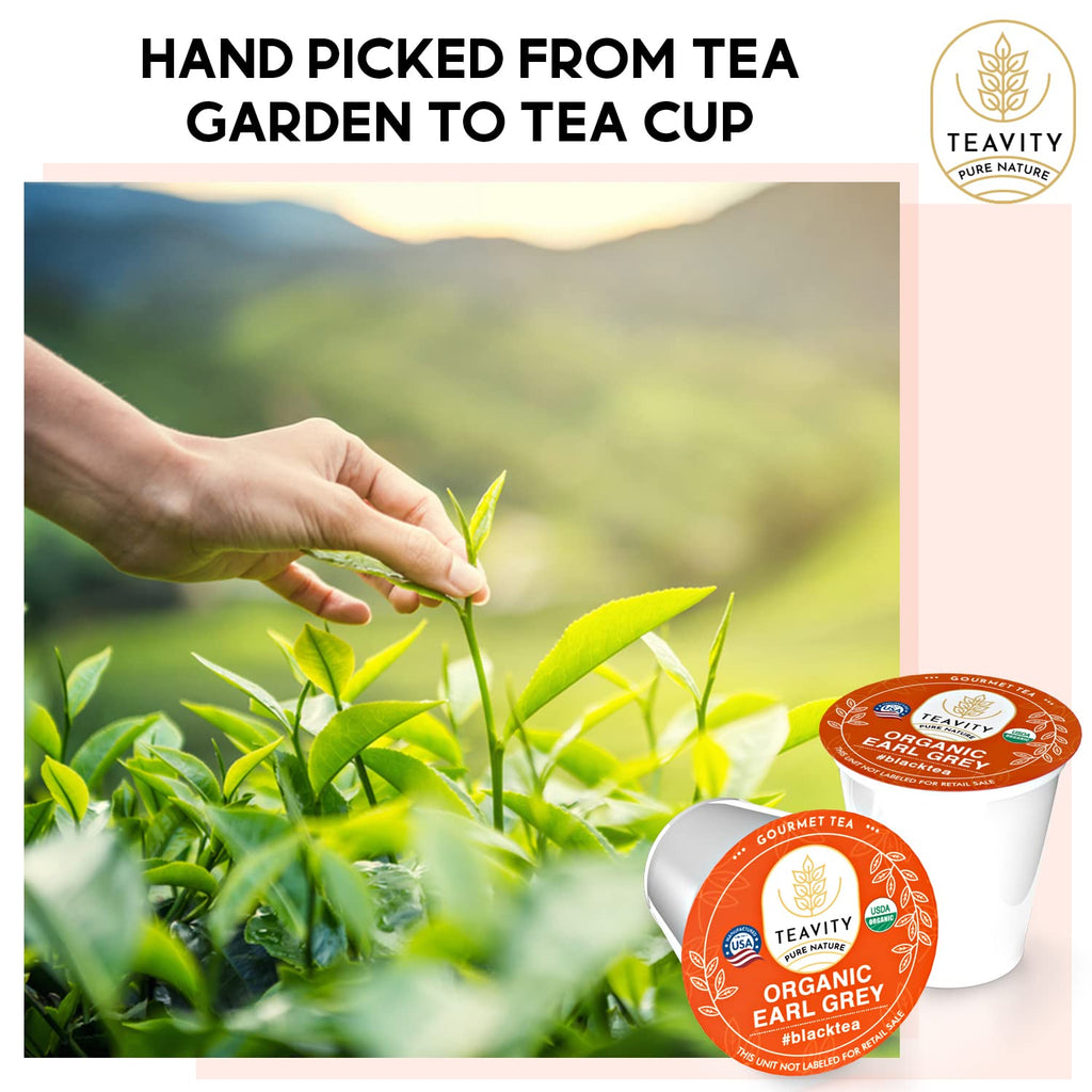 Organic Earl Grey Tea Pods for Keurig - Caffeinated Unsweet Black Tea for K Cup Brewing by Teavity (36 Tea Pods)