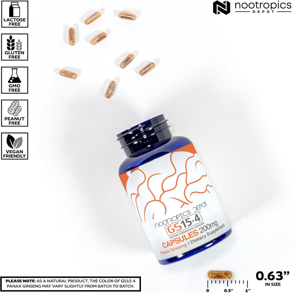 Nootropics Depot GS15-4 Panax Ginseng Extract Capsules | 200mg | 30 Count | Adaptogen Supplement | Ayurveda Herb | Supports Healthy Stress Levels