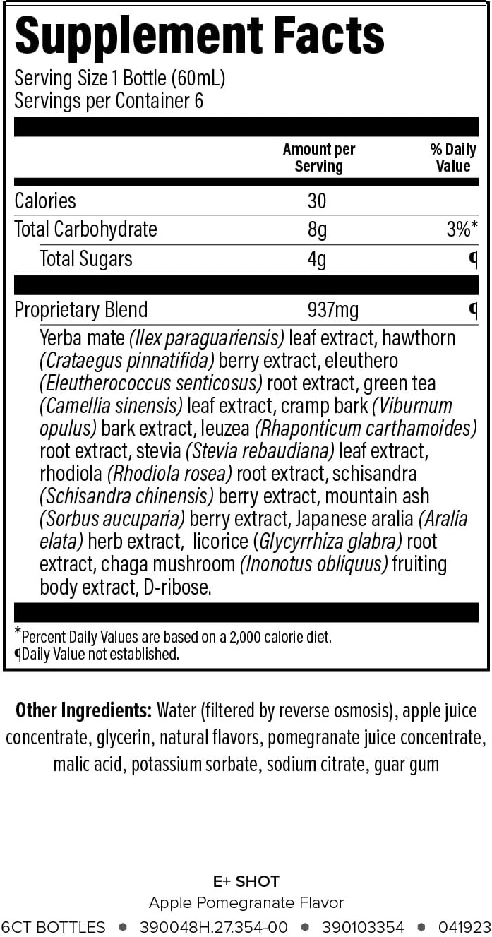 Isagenix E+ - Liquid Energy Shot with Plant-Based Caffeine & Adaptogenic Botanical Blend - Support Endurance with Flavored Energy Shot - Apple Pomegranate - 2 Oz Bottles (6 Pack)