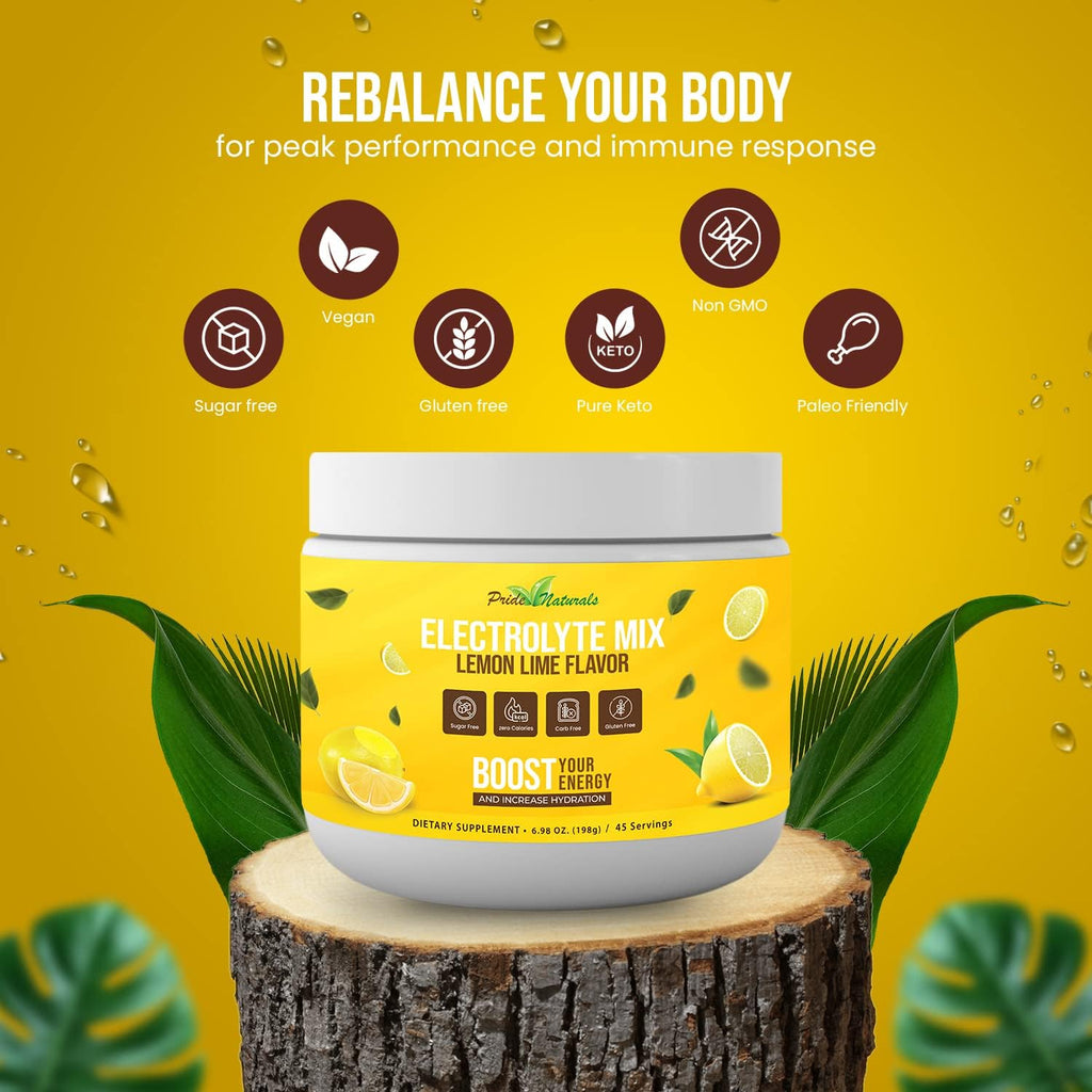 Electrolyte Powder - Refreshing Workout Recovery Electrolytes, Sugar Free, Gluten Free & Vegan, Pure Keto & Paleo Hydration Beverage, Immune Boosting Vitamins (198 Grams, Lemon Lime)