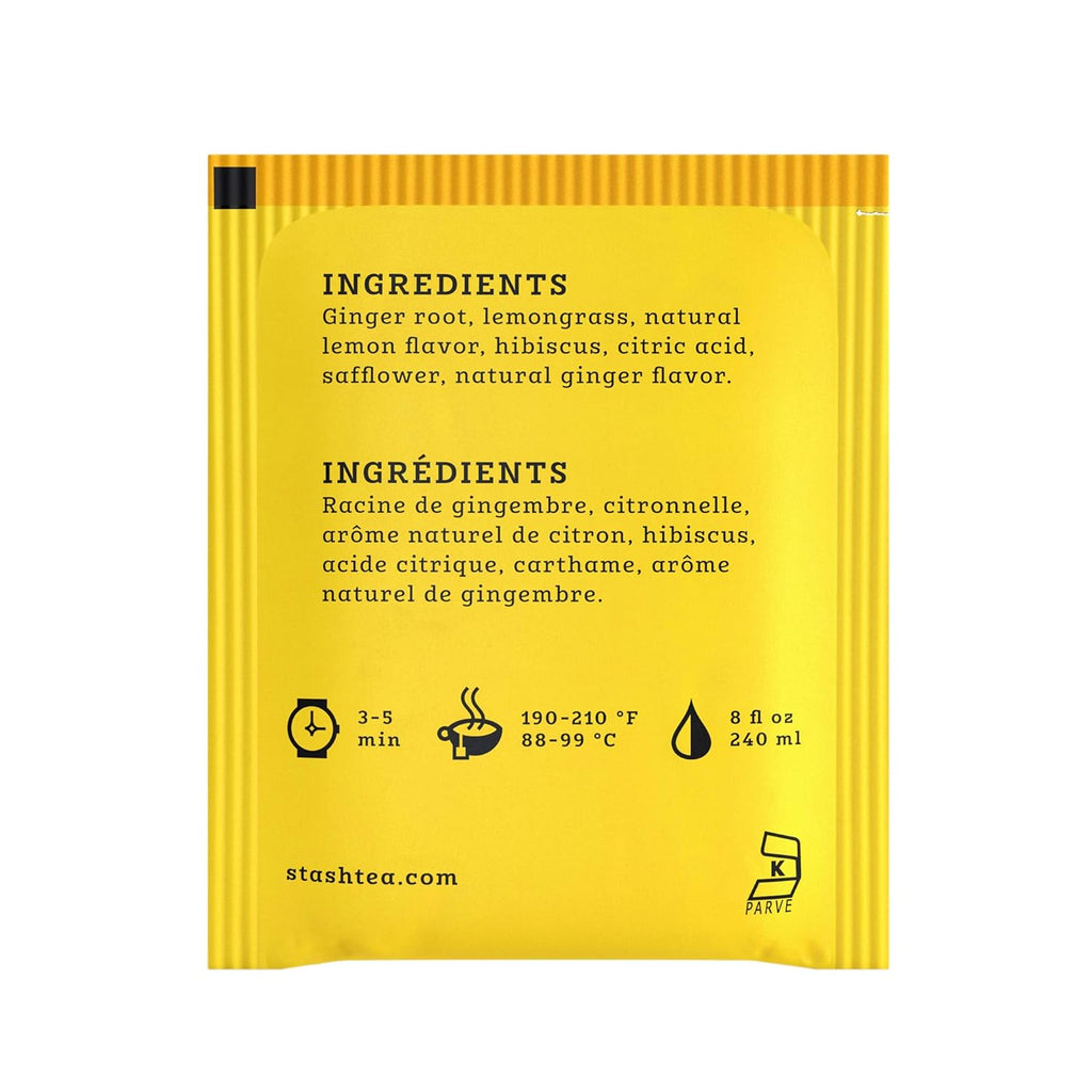 Stash Tea Lemon Ginger Vitality Herbal Tea - Naturally Caffeine Free, Non-GMO Project Verified Premium Tea with No Artificial Ingredients, 20 Count (Pack of 6) - 120 Bags Total