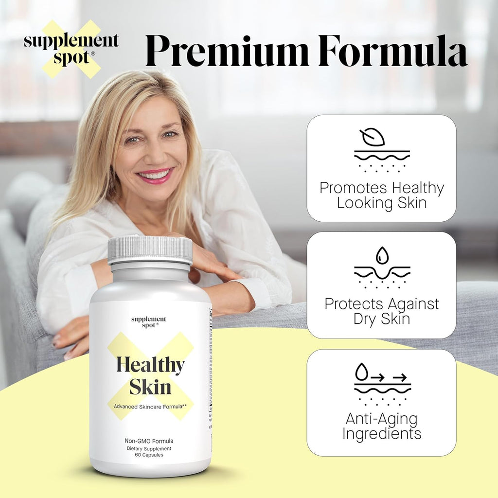 Healthy Skin Anti-Aging Supplement w/Hyaluronic Acid, Trans Resveratrol, Collagen & Alpha Lipoic Acid – Anti Wrinkles Supplement Protects, Rejuvenates & Increases Skin Elasticity (60 Capsules)